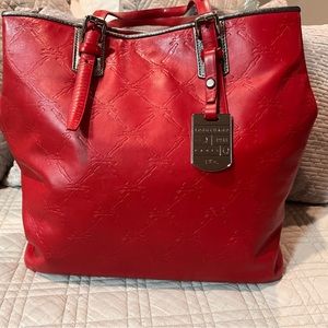 Longchamp LM Cuir Large Red Leather Tote Handbag with Removable Pouch